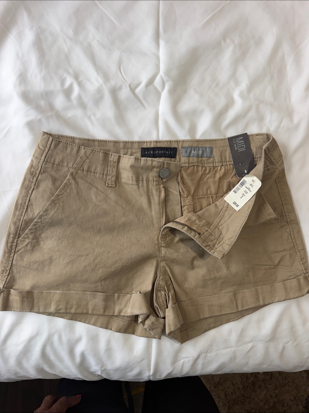 Aeropostale Women's Khaki Roll-Cuff Jean Shorts